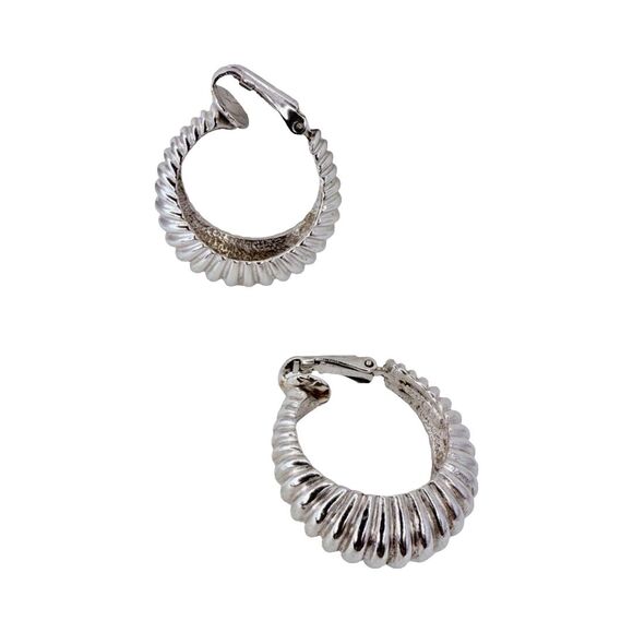VTG Marcel Boucher Twisted Silver Croissant Hoop Earrings Clip-on Nautilus 8995E - Picture 5 of 11